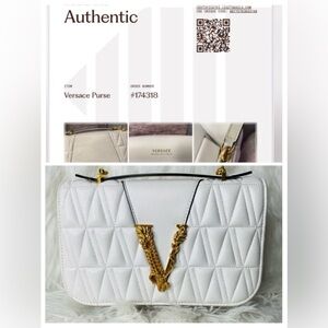 Versace White Quilted Shoulder Bag with Gold Details w Cert of Authenticity
